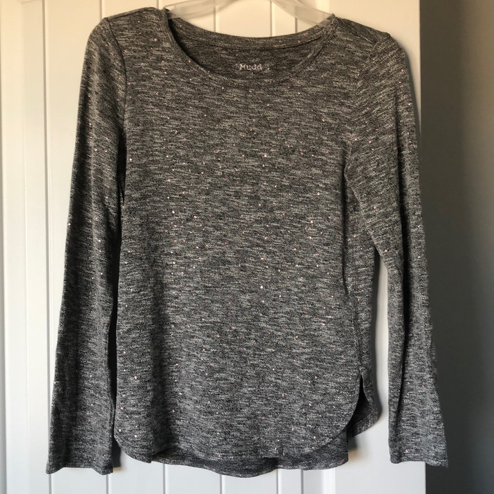 Mudd Top Girls Size 14 Gray Pink Dots Long Sleeve Shirt‎ NWOT